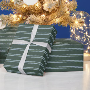 Papel De Presente Listras onduladas verdes e azuis de Natal
