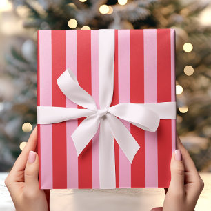 Papel De Presente Listras Ousadas Rosa e Vermelho Modernas