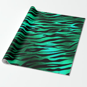 Papel De Presente Listras Pretas de Tigre Negro Verde Esmeralda Anim