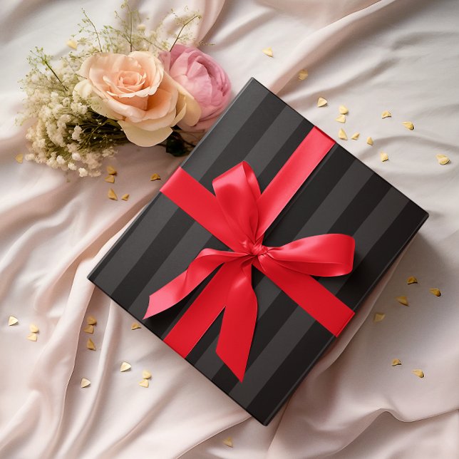 Papel De Presente Listras pretas e de carvão (Black and Charcoal Stripes Wrapping Paper)