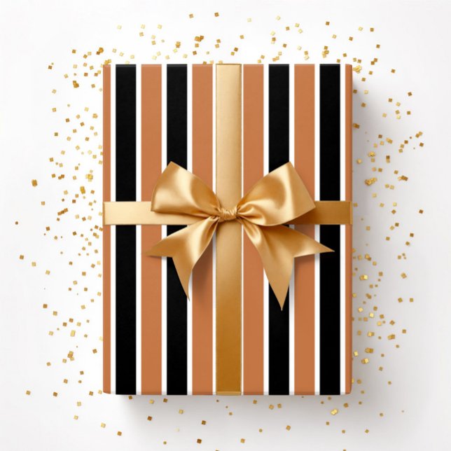 Papel De Presente Listras Pretas Laranja de Halloween (Halloween Orange Black Stripes Wrapping Paper)