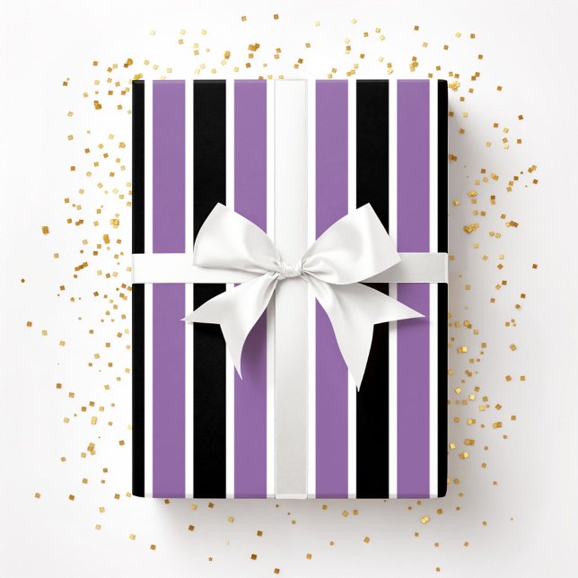 Papel De Presente Listras Pretas Roxas de Halloween (Halloween Purple Black Stripes Wrapping Paper)