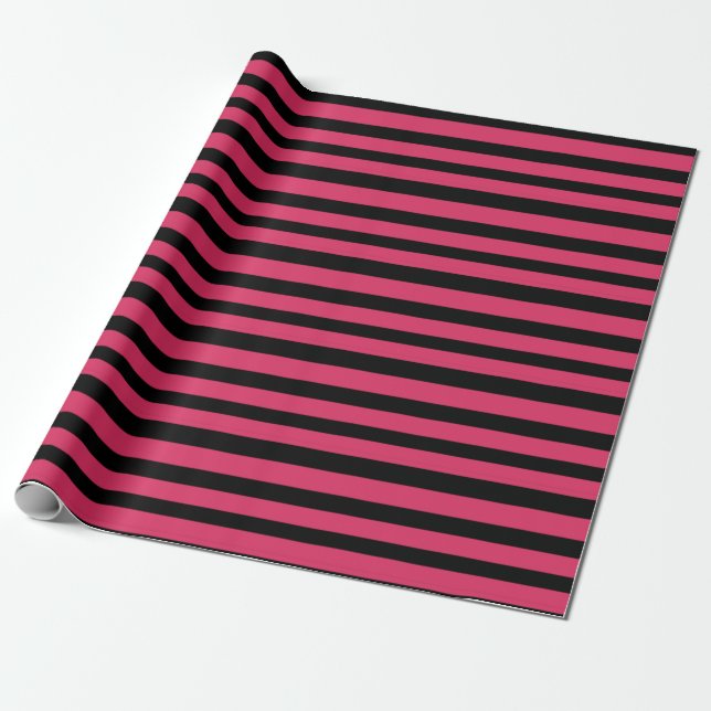 Papel De Presente Listras Rosa Cereja e Preto (Desenrolado)
