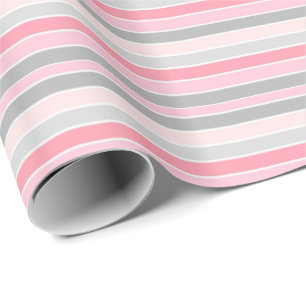 Papel De Presente Listras Rosa e Cinza