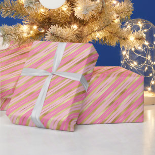 Papel De Presente Listras Rosa e Dourado