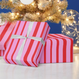Papel De Presente Listras Rosa e Vermelho