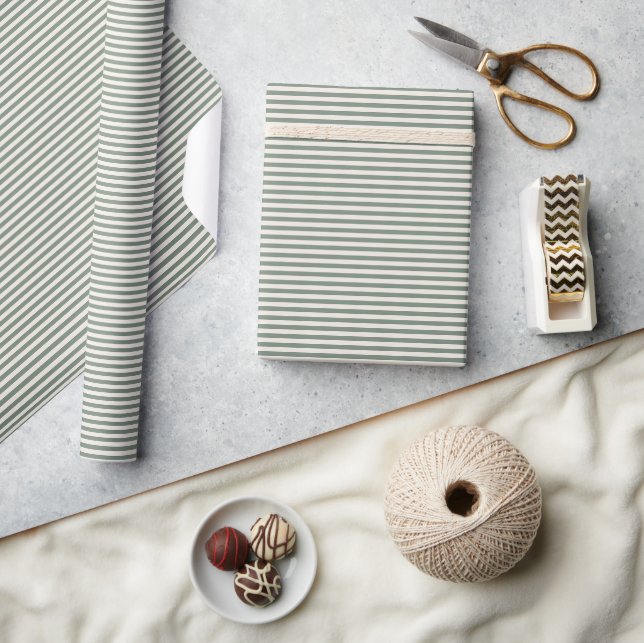 Papel De Presente Listras Simples Modernas Rústicas Verde Salvia (Artesanato)