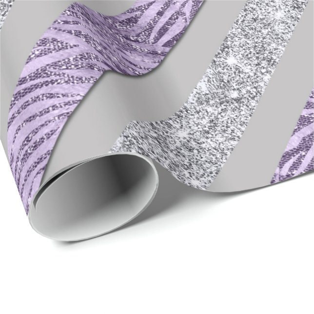Papel De Presente Listras Sparkly - (d) roxo & de prata do LT (Ponta do rolo)