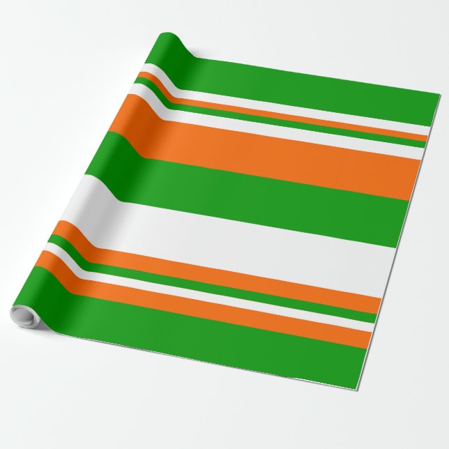 Papel De Presente Listras verdes, brancas e laranja (Desenrolado)