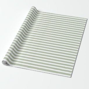 Papel De Presente Listras Verdes Claras de Sage e Brancas
