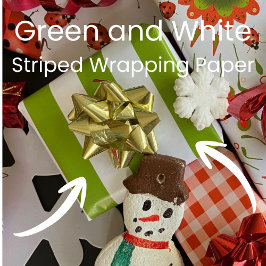 Papel De Presente Listras Verdes e Brancas de Natal