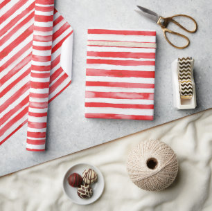 Papel De Presente Listras Vermelhas de Natal Branco