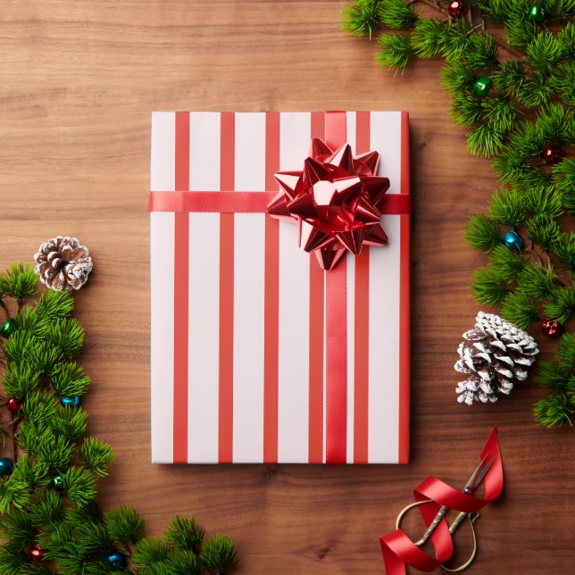 Papel De Presente Listras Vermelhas Retrô (Presente de Natal)