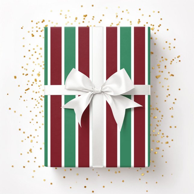 Papel De Presente Listras Vermelhas Verdes Festivas de Natal (Festive Red Green Stripes Christmas Wrapping Paper)