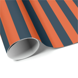 Papel De Presente Listras Verticais Azul Marinho e Laranja