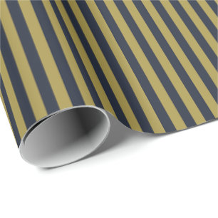 Papel De Presente Listras Verticais Elegantes Finas em Dourado e Azu