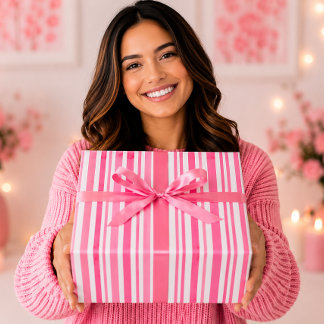 Papel De Presente Listras vibrantes de aguarela rosa quente