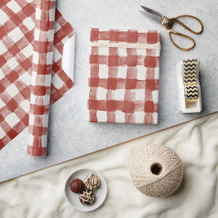 Papel De Presente Listras Xadrez Vermelho Branco de Aniversário
