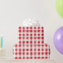 Papel De Presente Listras Xadrez Vermelho Creme de Aniversário