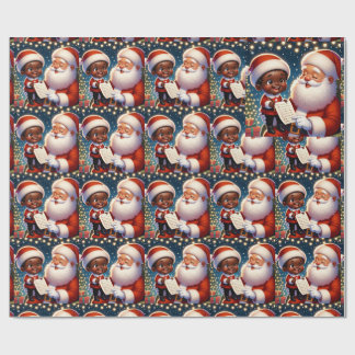 Papel De Presente Little Black Boy no colo do Papai noel