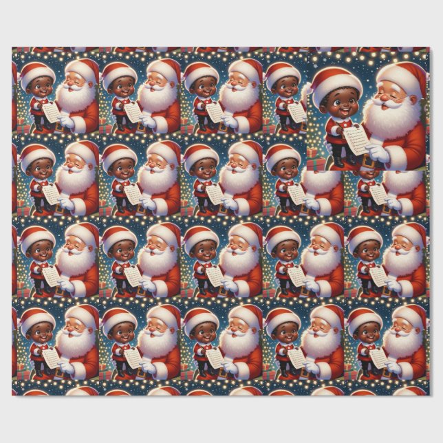 Papel De Presente Little Black Boy no colo do Papai noel (Aberto)