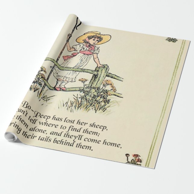 Papel De Presente Little Bo-Peep: Clássico de Kate Greenaway Nursery (Desenrolado)