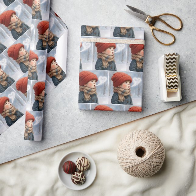 Papel De Presente Little Boy Exhaling a Frosty Heart (Artesanato)