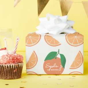 Papel De Presente Little Cutie Modern Orange Birthday