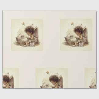 Papel De Presente Little Drummer Boy Black Nativity Wrapping Paper 1