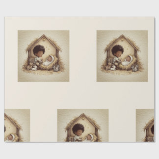 Papel De Presente Little Drummer Boy Black Nativity Wrapping Paper 2