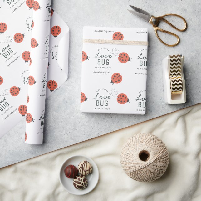 Papel De Presente Little Love Bug Ladybug Red Baby Shower (Artesanato)