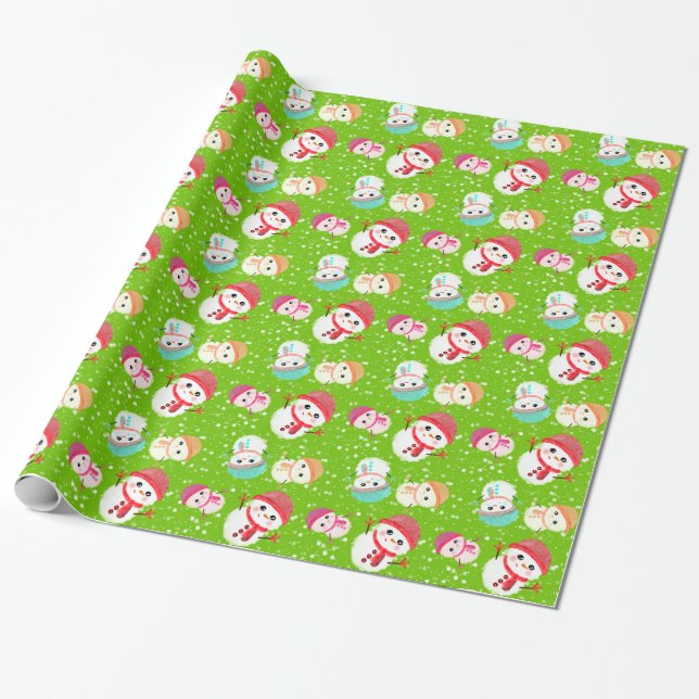 Papel De Presente Little Snowman Green (Desenrolado)
