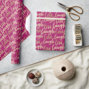 Papel De Presente Live Laugh Love Faux Dourado Letting Magenta