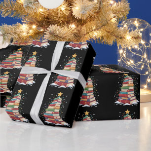 Papel De Presente Livro Árvore de Natal Amante de Livros Professora
