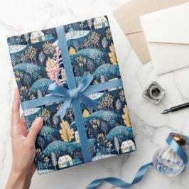 Papel De Presente Livro Azul Escandinavo de Natal - Presente