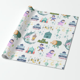 Papel De Presente Livro Branco Eid Al-Fitr Mubarak