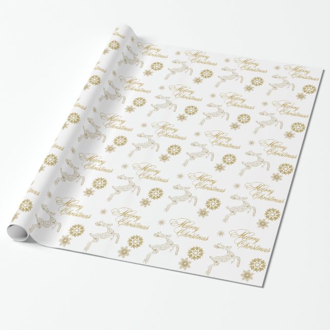 Papel De Presente Livro Branco Elegante e Dourado de Natal (Desenrolado)