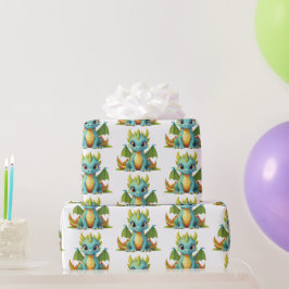 Papel De Presente Livro Verde Azul Dragão-Bebê Fantasia