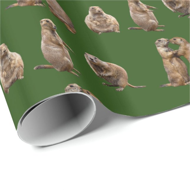 Papel De Presente Livro Verde da Prairie Dog Frenzy (Verde escuro) (Ponta do rolo)