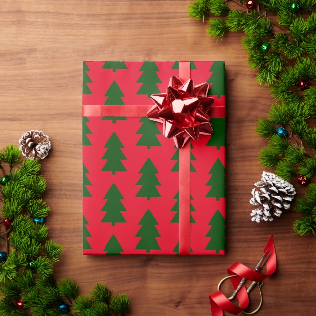 Papel De Presente Livro Verde das árvores de Natal vermelho (Presente de Natal)