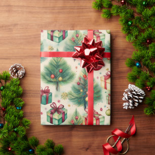 Papel De Presente Livro Verde de Natal sobre o Wraping em Árvore