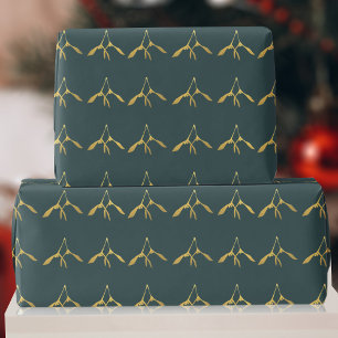 Papel De Presente Livro Verde e Dourado Mistura de Natal