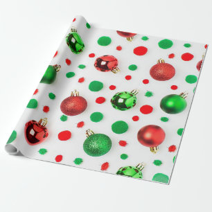 Papel De Presente Livro Verde e Vermelho Polka Pontilhado W/Ornament