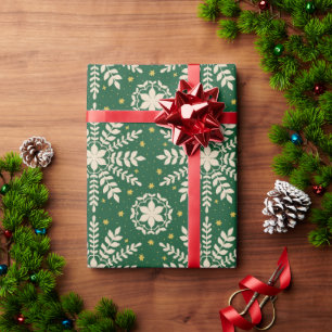 Papel De Presente Livro Verde Elegante de Neve Floco de Natal