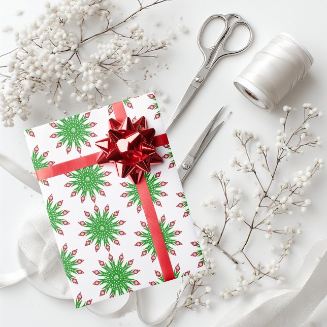 Papel De Presente Livro Verde Flocos de Neves Oferece Presentes (Elegant Green Christmas Snowflakes Modern Minimal Wrapping Paper)