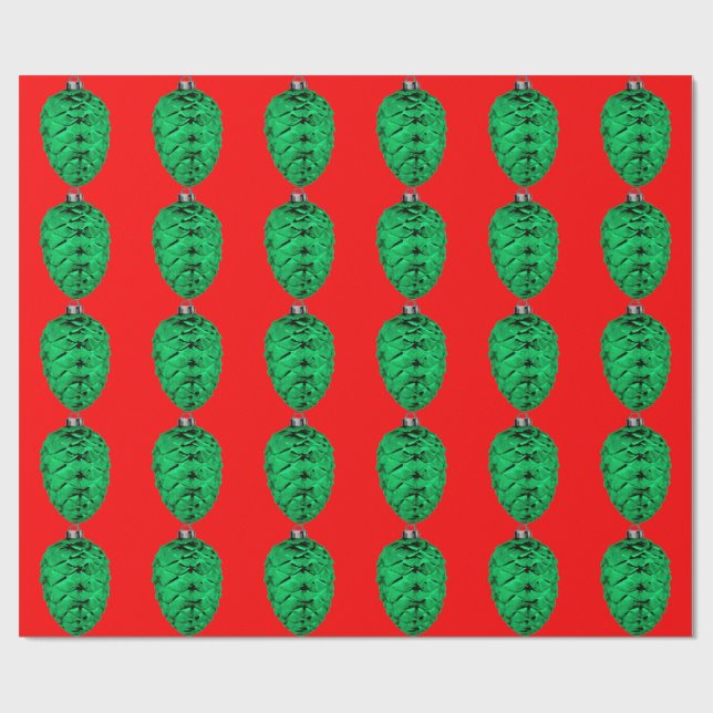 Papel De Presente Livro Verde Pinecone Vermelho (Aberto)