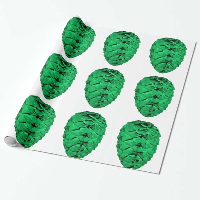 Papel De Presente Livro Verde Pinecones (Desenrolado)