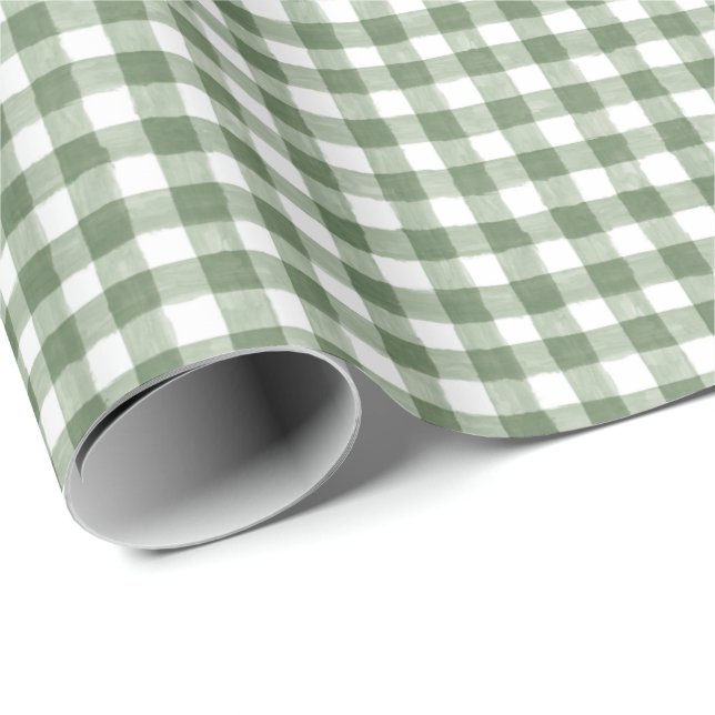 Papel De Presente Livro Verde Rustic Gingham Holiday (Ponta do rolo)