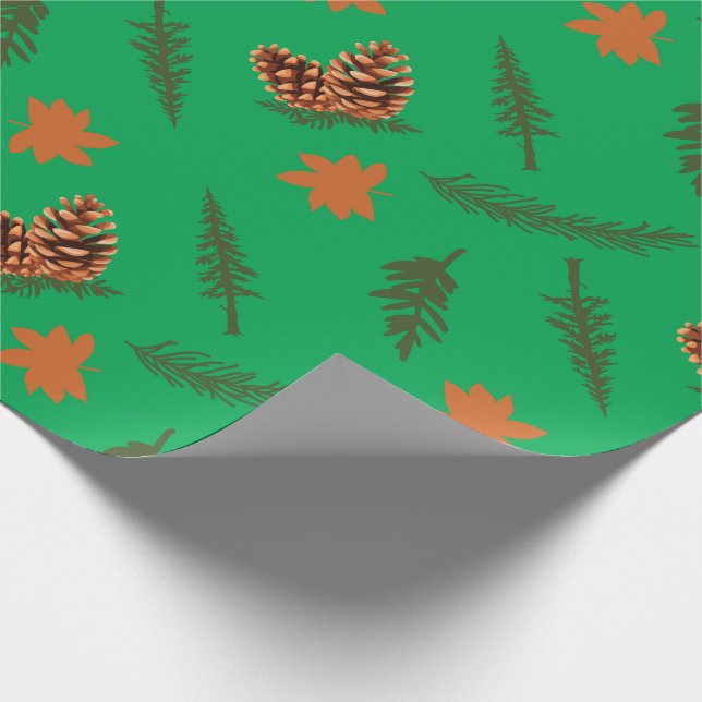 Papel De Presente Livro Verde sem costura: Folhas e pinos (Ponta)