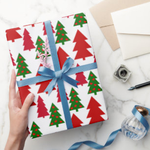 Papel De Presente Livro Verde sobre as Árvores de Natal Vermelhas